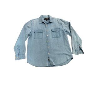 Nat Nast Luxury Originals Medium Blue Textured Silk Blend Long Sleeve Button